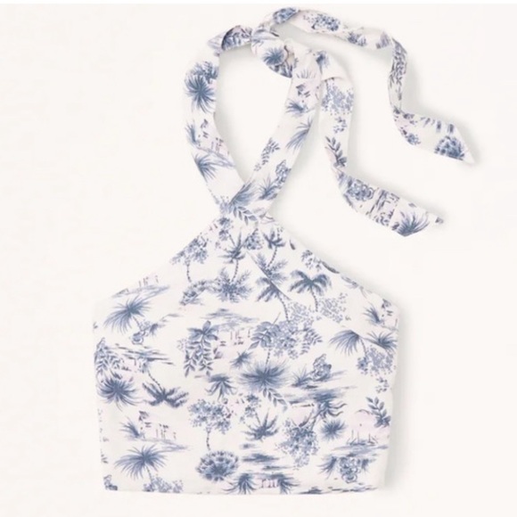 Abercrombie & Fitch Tops - NWT Abercrombie & Fitch Linen-Blend Halter Top. Blue and white tropical print